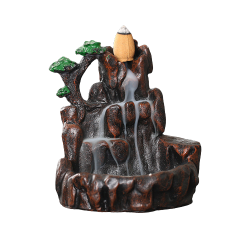 Mini-Rockery Ceramic Backflow Incense Holder Waterfall Incense Burner, Reflux Burner, Handmade Ceramic, Home Décor for Meditation, Mini-Zen Experience Size: 10.5*8.5 cm