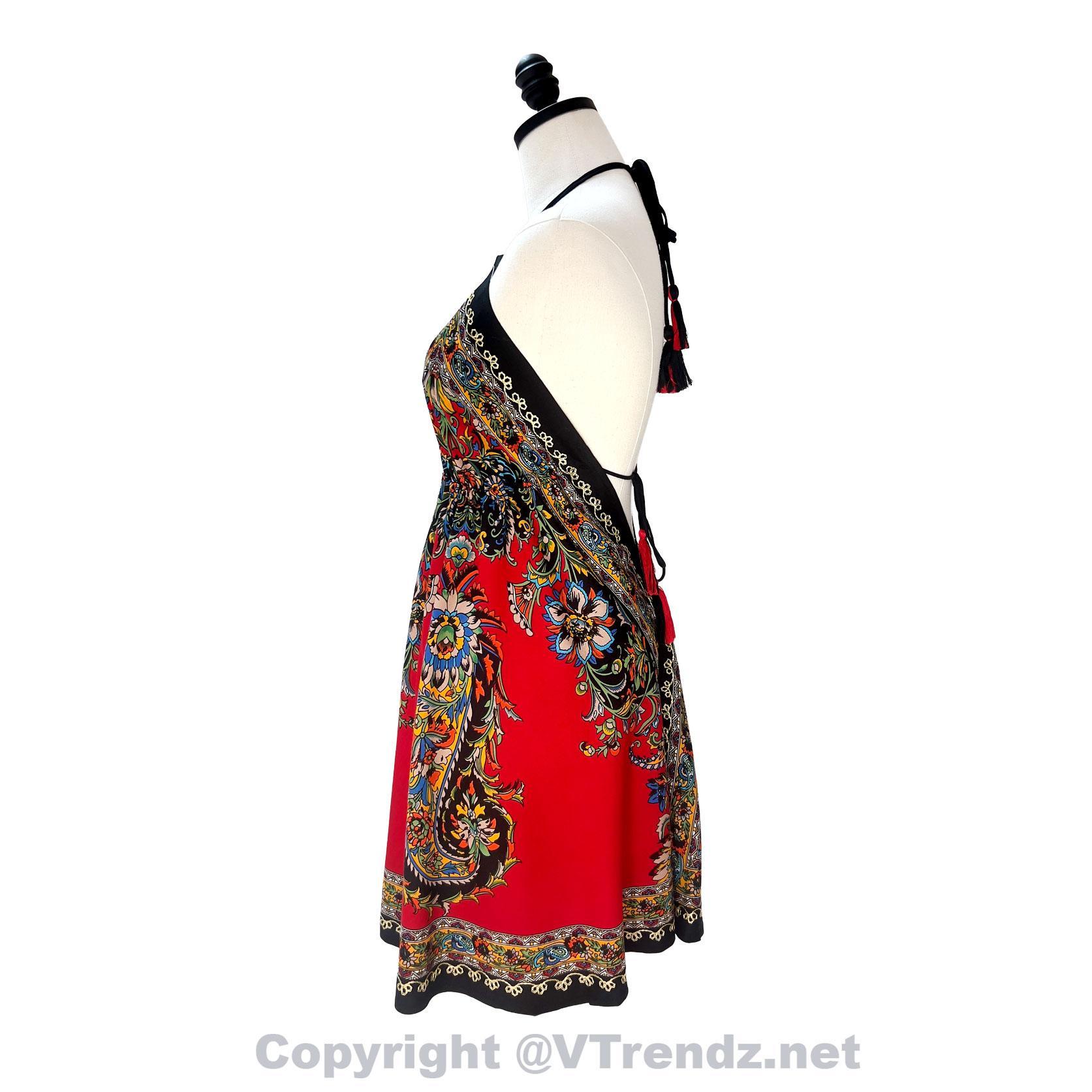 Hand-Printed Jamawar Short Scarf Halter Dress - Image 40