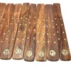 Zodiac Sign Brass Inlay Wood Ash Catcher | Celestial Incense Burner (10"L) VTrendz