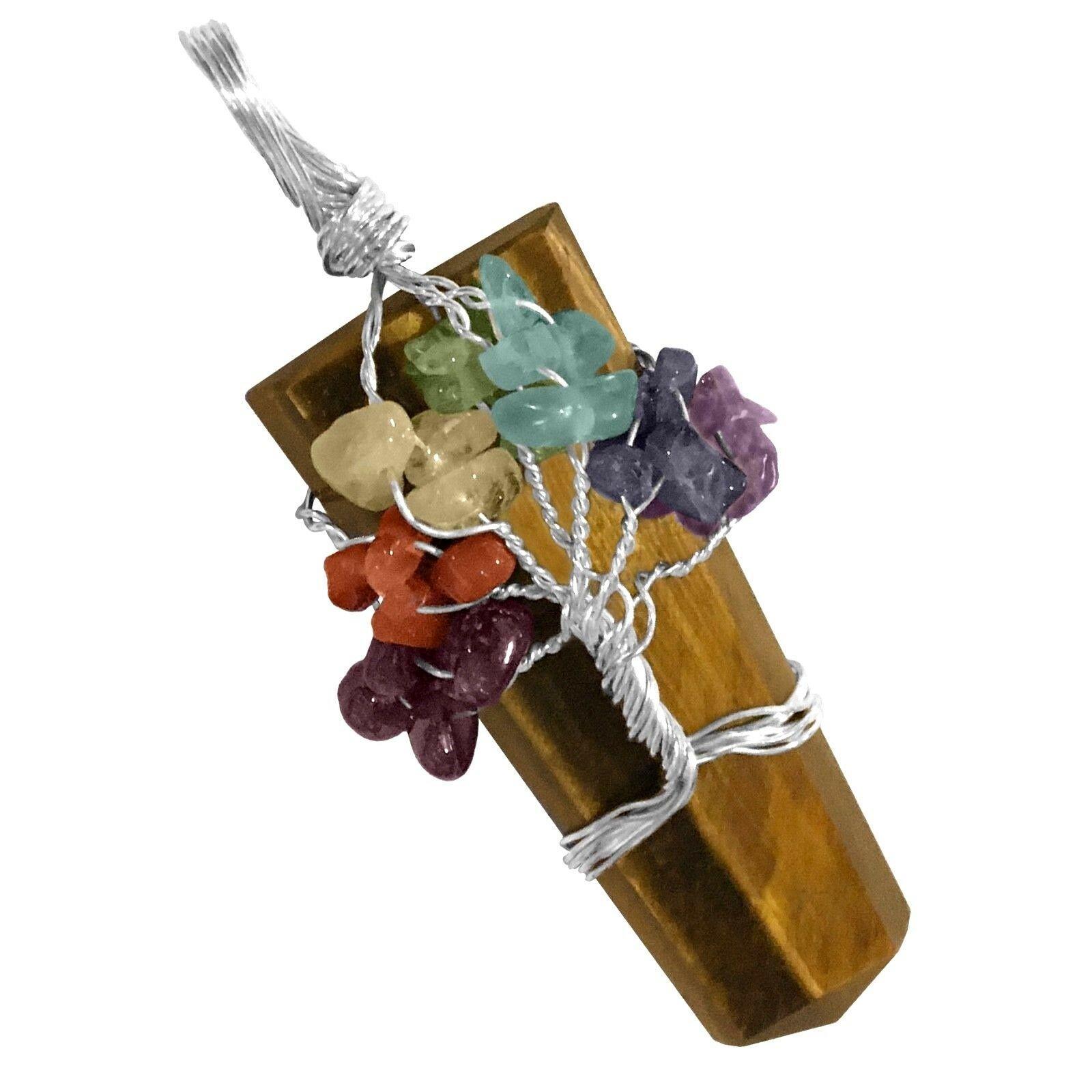 Tiger's Eye with 7- Chakra Tree of Life Wire Wrapped Pendant necklace, 7 Chakra necklace, tree of life necklace - Image 2