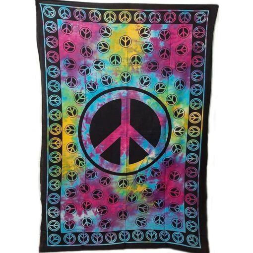 Peace Sign Tie dye Wall Hanging Handmade Cotton Tapestry 84" x 54" inch