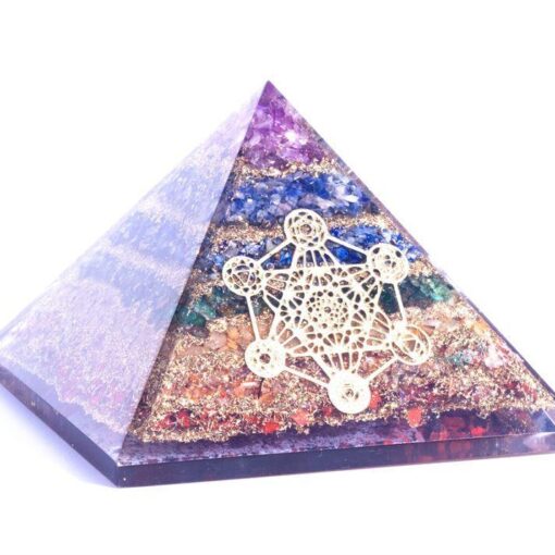 Layered 7-Chakra Sacred Geometry Orgonite Pyramid: The Universal Alignment Masterpiece (3.5-Inch Base)