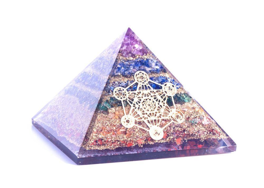Layered 7-Chakra Sacred Geometry Orgonite Pyramid: The Universal Alignment Masterpiece (3.5-Inch Base)