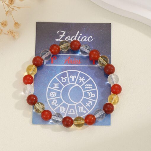Aries Zodiac Crystal Bracelet – Vital Fire – Red Jasper & Carnelian – 8mm