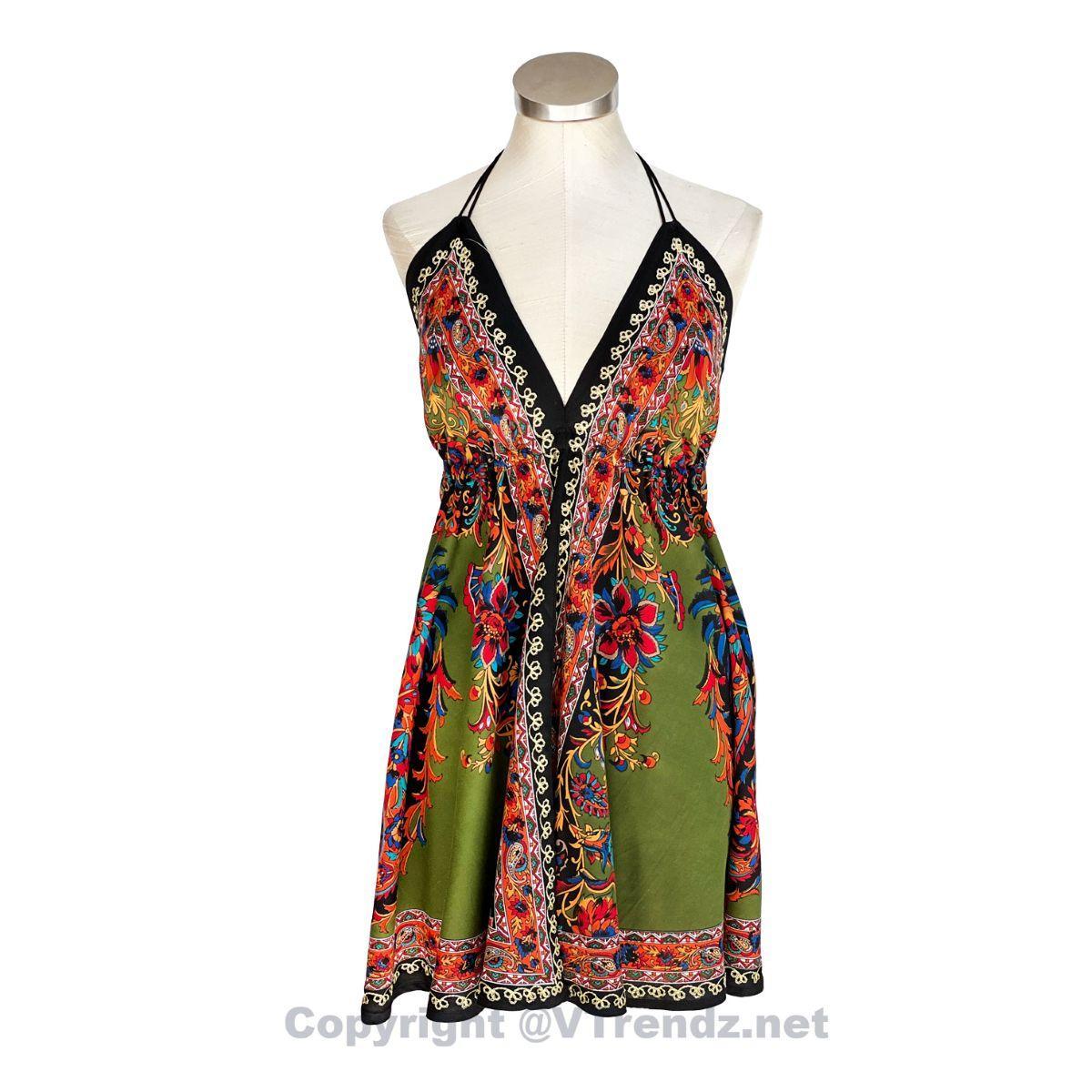 Hand-Printed Jamawar Short Scarf Halter Dress - Image 26