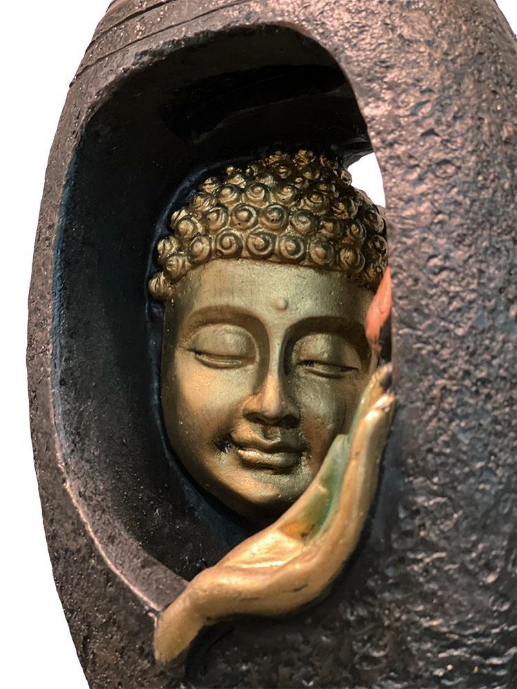Buddha Face with Hand & LED Antique Resin Tabletop Waterfall Fountain - Image 2