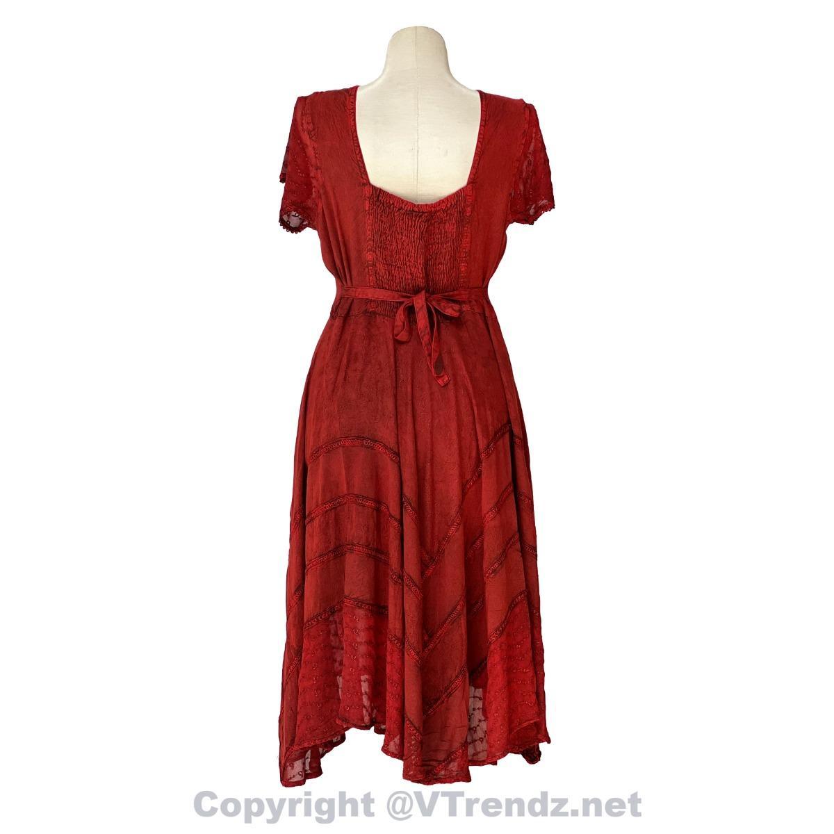 Short Sleeves Victorian Style Corset Dress with Lace & Floral Threadwork - Image 13
