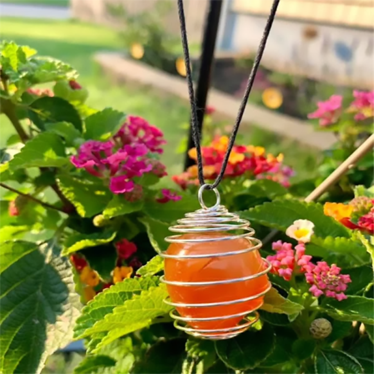 Cage with Carnelian Pendant Necklace Natural Crystals For Energy Balancing, Meditation, Reiki, Healing Approx. 2cm Pendant