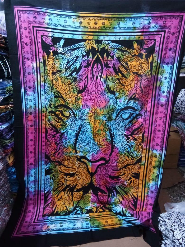 Lion in Forest Tiedye Wall Hanging Handmade Cotton Tapestry 84"x54" inch