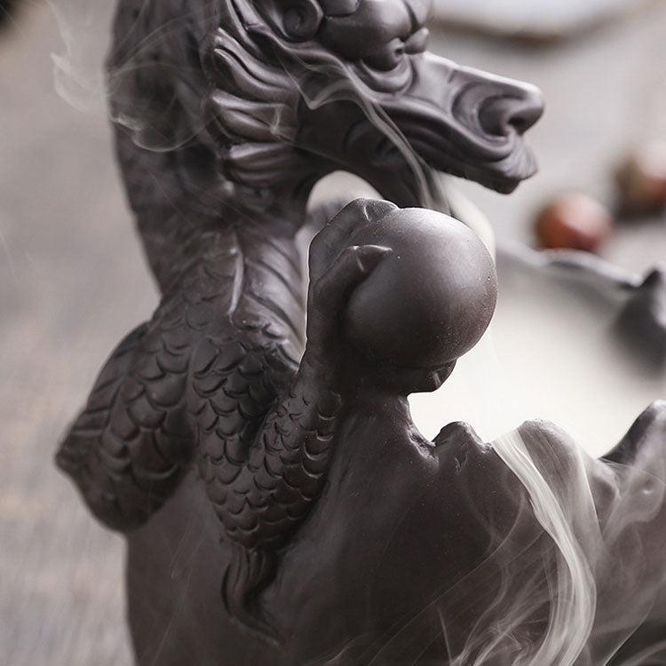 Skull & Dragon w/Light Ceramic Backflow Incense Holder Waterfall Incense Burner, Reflux Burner, Handmade Ceramic, Home Décor for Meditation, Mini-Zen Experience Size: 10.6*12*16 cm - Image 11