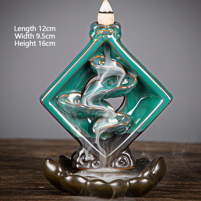 Rhombus with Waterfall Ceramic Backflow Incense Holder Waterfall Incense Burner, Reflux Burner, Handmade Ceramic, Home Décor for Meditation, Mini-Zen Experience Size: 12*9.5*16 cm - Image 2