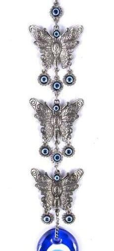 3 Butterfly with Evil Eye Hangings, Handmade, 14" Inch