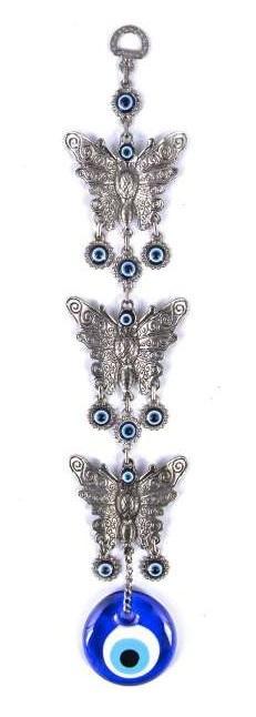 3 Butterfly with Evil Eye Hangings, Handmade, 14" Inch
