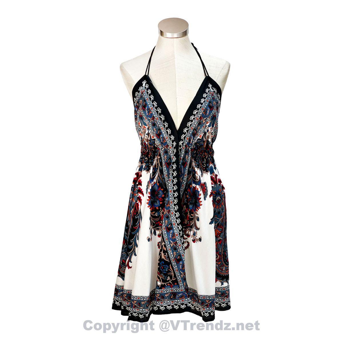 Hand-Printed Jamawar Short Scarf Halter Dress - Image 17