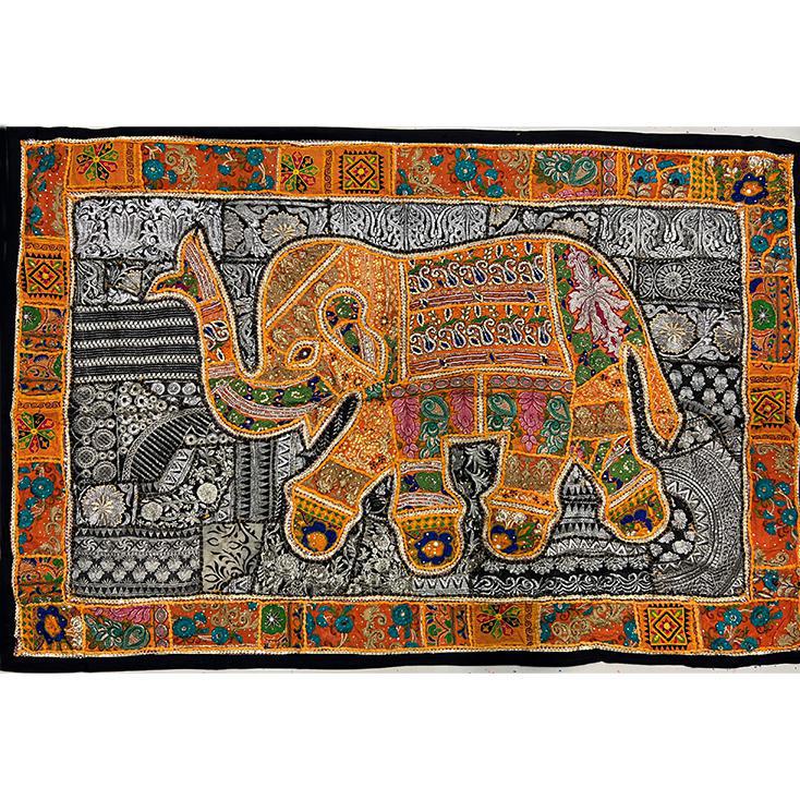 VPT-E08 Elephant Wall hanging Vintage Patchwork Tapestry Bohemian Handmade Beaded Embroidered Ethnic Hippie Indian Wall décor 40 x 60 Inches