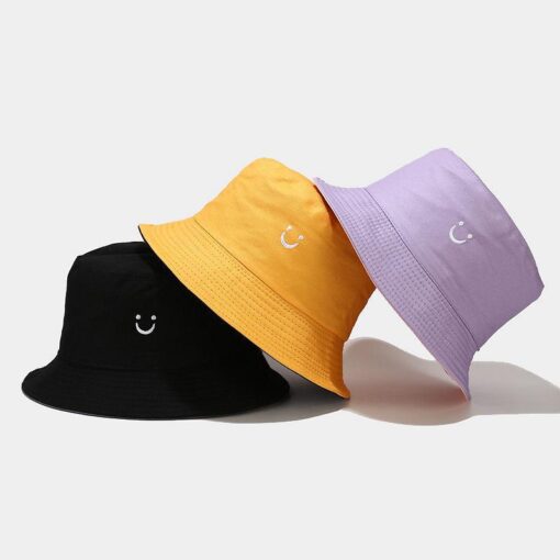 Plain Smiley Solid Color Cotton Unisex Bucket Hats Men Women Youth Hawaiian Beach Sun Shade Breathable Summer Hat