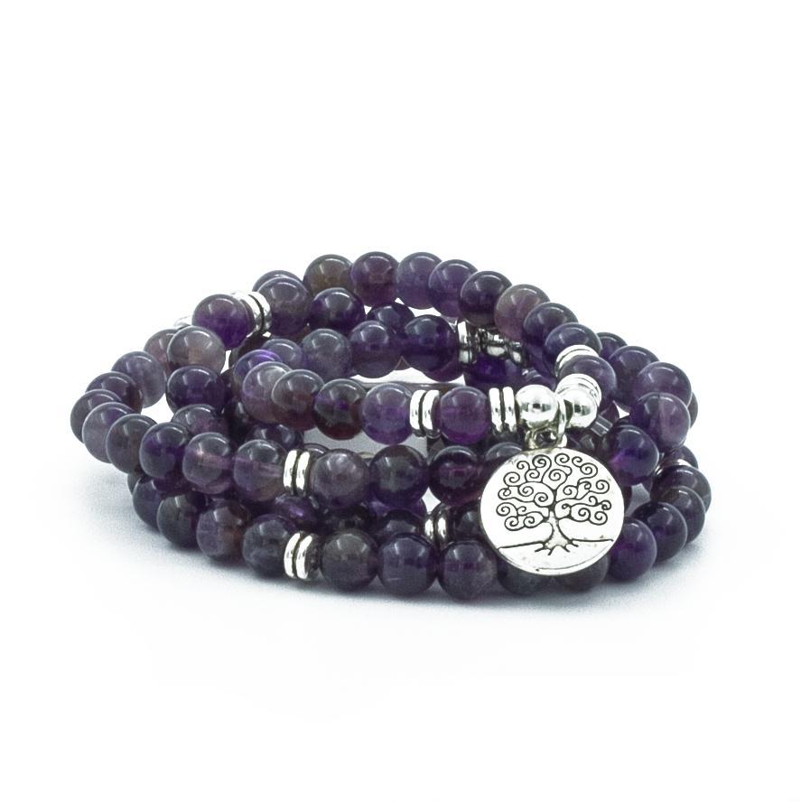 Amethyst 108 Mala 6 & 8mm Beads Bracelet Mala Prayer Beads OM Charm Meditation Necklace - Image 3