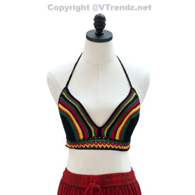 Crochet Bikini Top with Striped Pattern/ Crop Top/ Bra Top, Handmade, 1 Size Fits Most