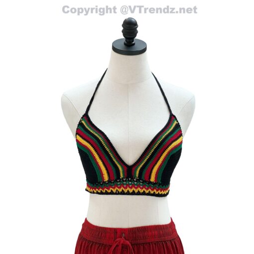Crochet Bikini Top with Striped Pattern/ Crop Top/ Bra Top, Handmade, 1 Size Fits Most