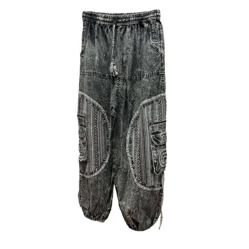 Mineral Washed Black Knee Patch Elastic Bottom Pants