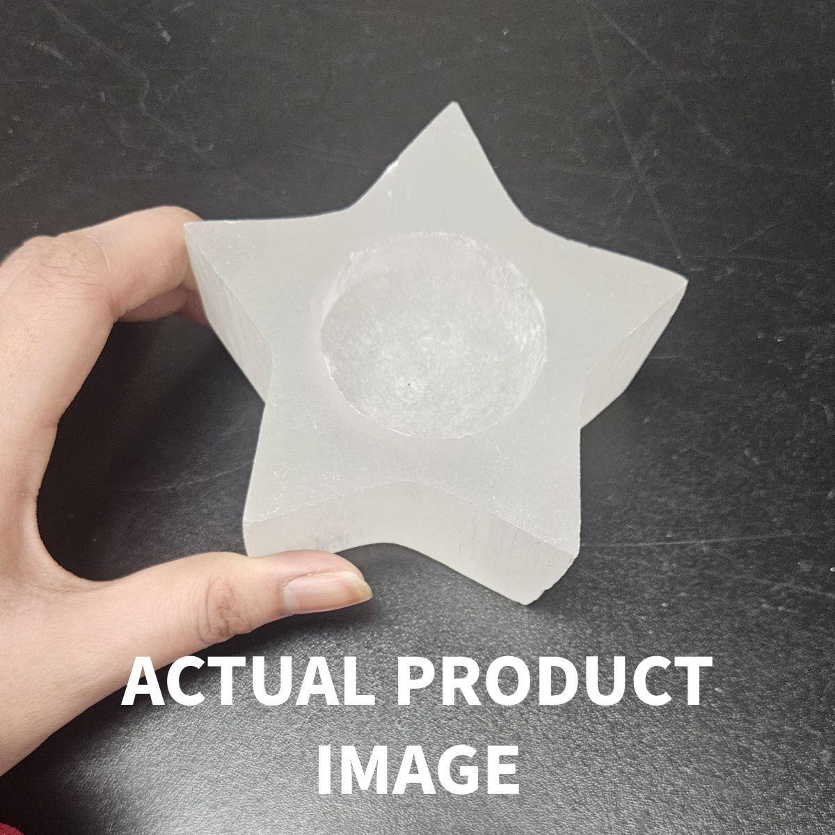 Selenite Star Candle Holder & Sphere Stand: Celestial Anchor for Metaphysical Balance - Image 4