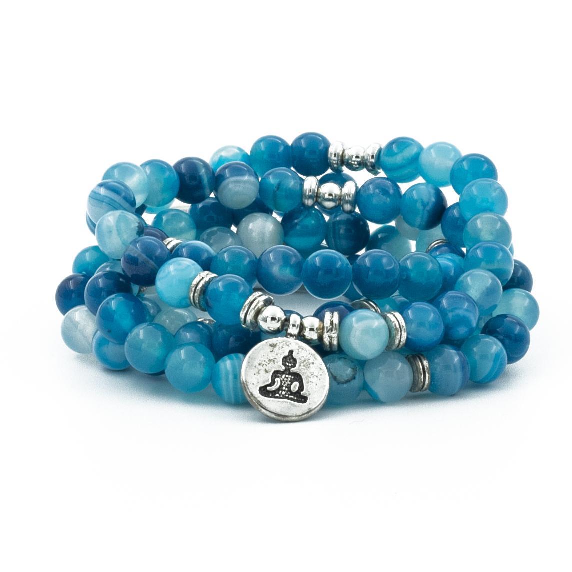 Deep Sea Blue Agate 6 & 8 mm stone 108 Mala Necklace Bracelet Yoga Bracelet Mala OM 108 Beads Bracelet - Image 2