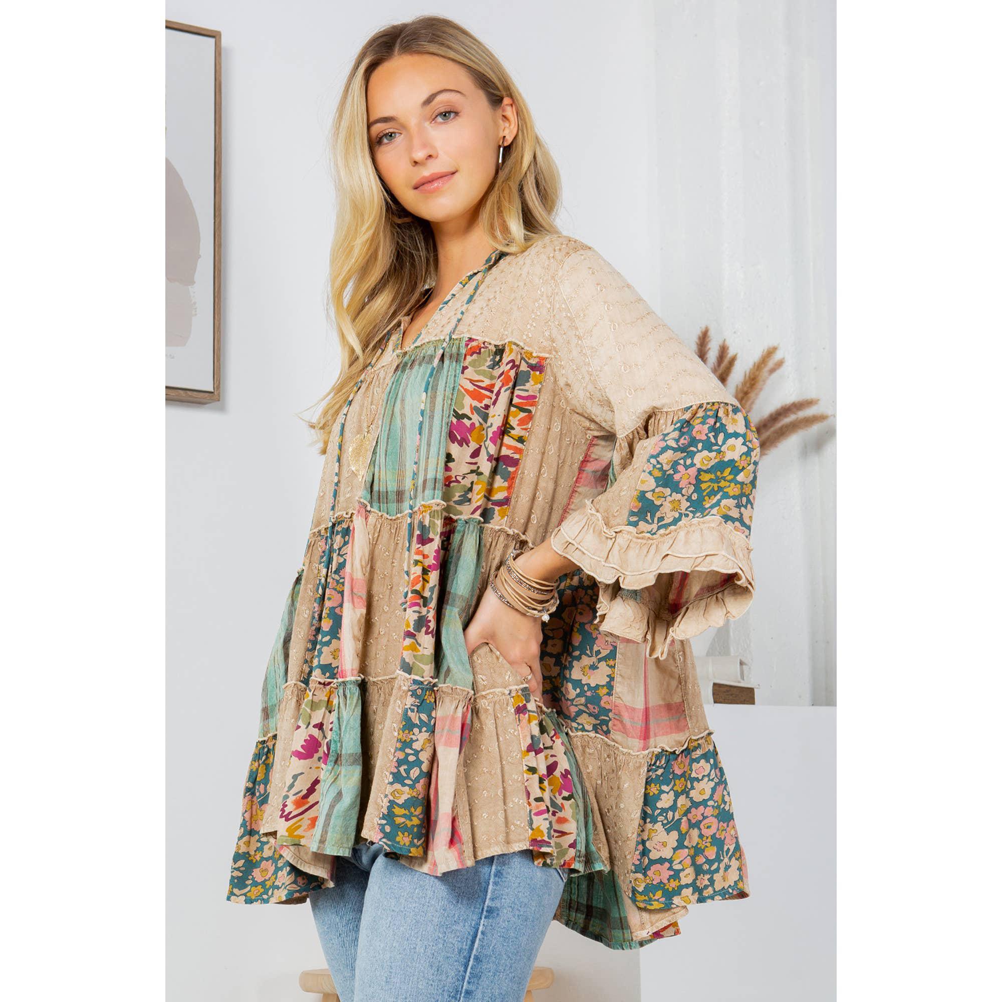 Overdyed Patchwork Jhabla Top with Embroidery - Image 2