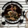 Native Warrior With Bison Skull in Hand on a Horse 24" Dia Handpainted Velvet shield Dream Catcher