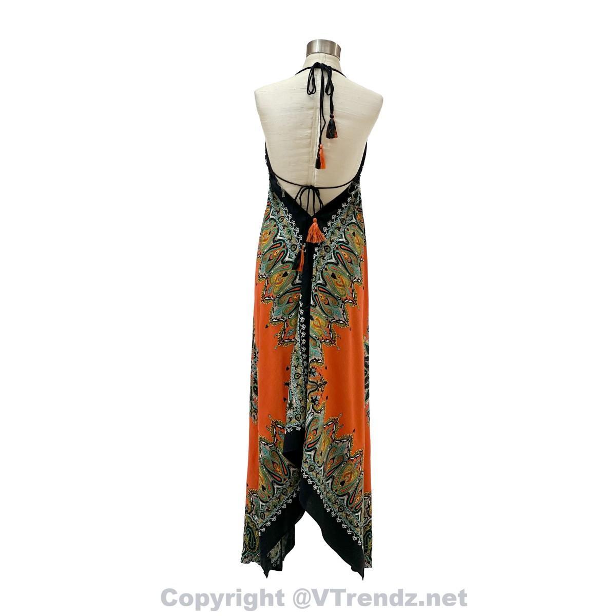 Jamawar Scarf Dress Dori with Halter Neck & Back Ties - Image 45