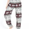 Maroon & Cream Smocked Elephant Print Thai Harem Pants VTrendz