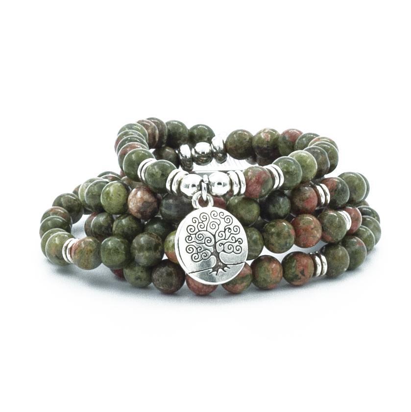 Unakite Stone 108 Mala Beads Natural Stone Yoga Mala Bead Necklace Charm Bracelet - Image 2