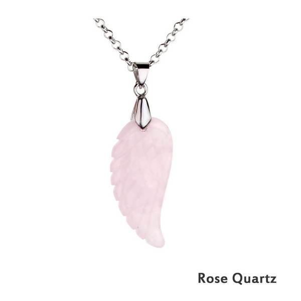 Rose Quartz Crystal Guardian Angel Wing Shaped Crystal Pendant Necklace for Balancing Energy - Image 2