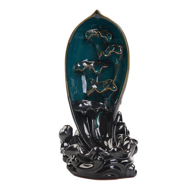 Leaf & Flower Style Ceramic Backflow Incense Holder Waterfall Incense Burner, Reflux Burner, Handmade Ceramic, Home Décor for Meditation, Mini-Zen Experience Size: 12*10*21 cm