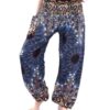 Blue & Gold Floral Mandala Smocked Thai Harem Pants VTrendz