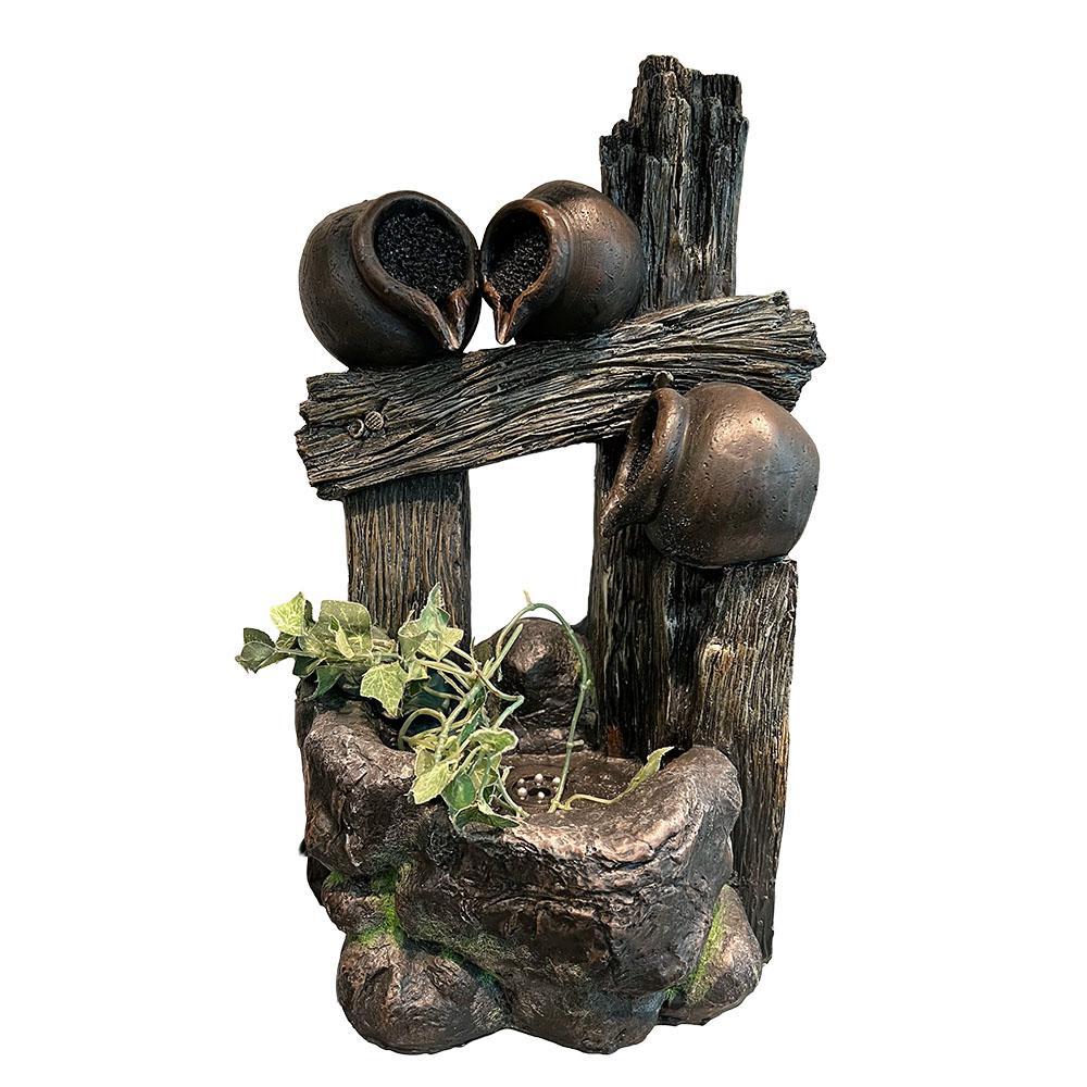 3 Pot Large Water Fountain with LED Antique Resin Tabletop Waterfall Fountain - Image 3