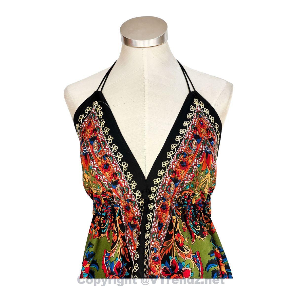 Hand-Printed Jamawar Short Scarf Halter Dress - Image 27