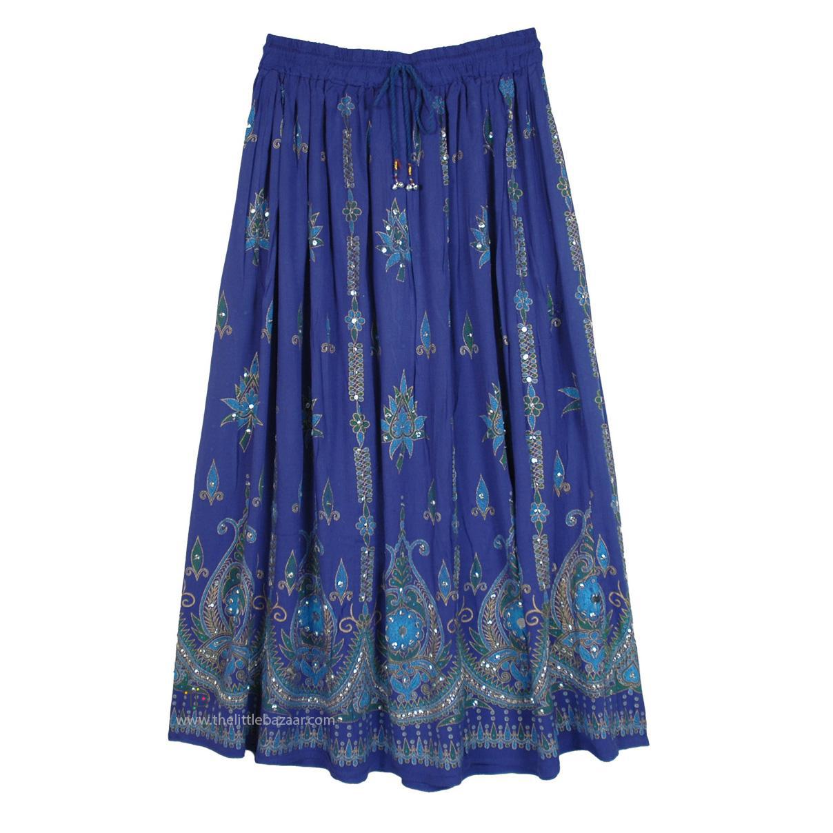 Embellished Bohemian Sequin Skirt With Print - Image 2