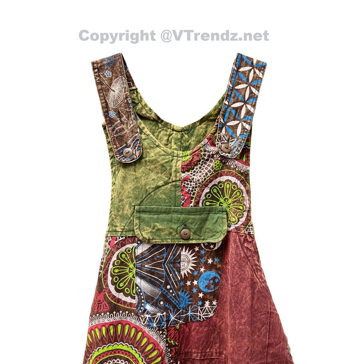 Multicolor Mandala Design Patchwork Cotton Overalls With Elastic Ankle S-XXL - Image 3