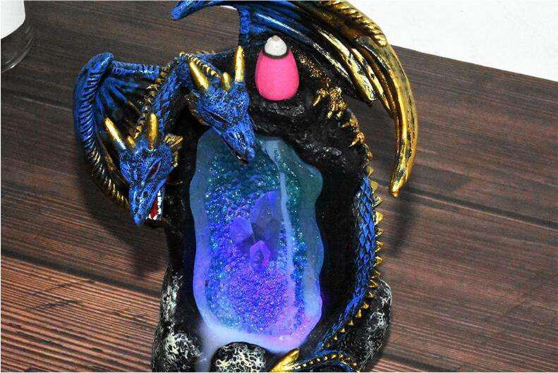 Dragons with Crystal Cave and LED Light Ceramic Backflow Incense Holder Waterfall Incense Burner, Reflux Burner, Handmade Ceramic, Home Décor for Meditation, Mini-Zen Experience Size: 12.5*9*17 cm - Image 5