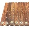 Zodiac Sign Brass Inlay Wood Ash Catcher | Celestial Incense Burner (10"L) VTrendz