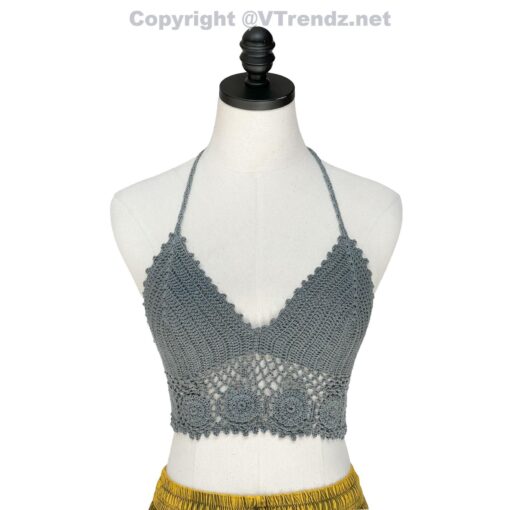 Crochet Bikini Top Circular Pattern Knit/ Crop Top/ Bra Top, Handmade, 1 Size Fits Most