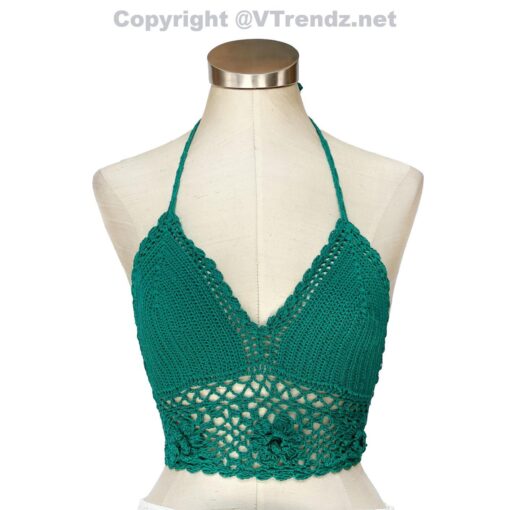 Crochet Bikini Top with Flowers Knit/ Crop Top/ Bra Top, Handmade, 1 Size Fits Most