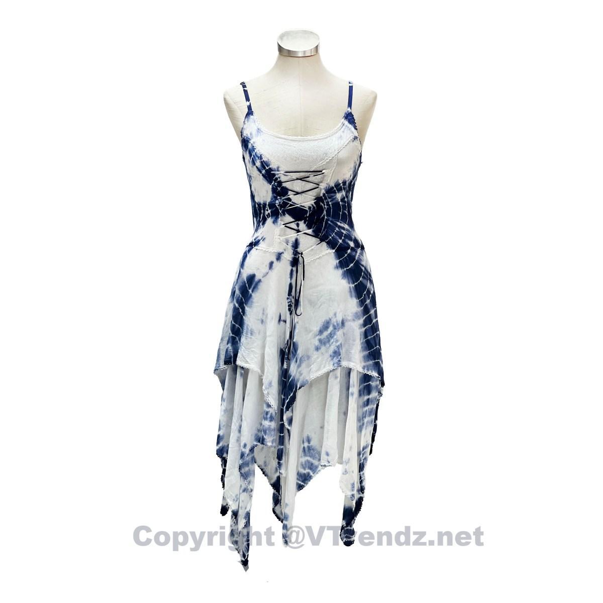 2 Layer Tie Dye Handkerchief Dress with Front Corset & Adjustable Straps