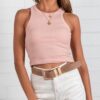 Solid Blush Crop Top Ribbed Pattern 95% Cotton 5% Spandex VTrendz
