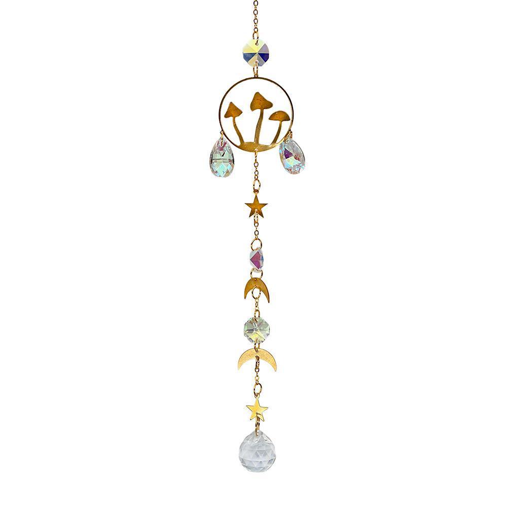 Rainbow Crystals Suncatcher with Mushroom Design, 16"L