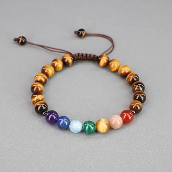 Tiger Eye 7-Chakra Adjustable Macrame Bracelet: Primal Courage & Total Alignment - Image 6