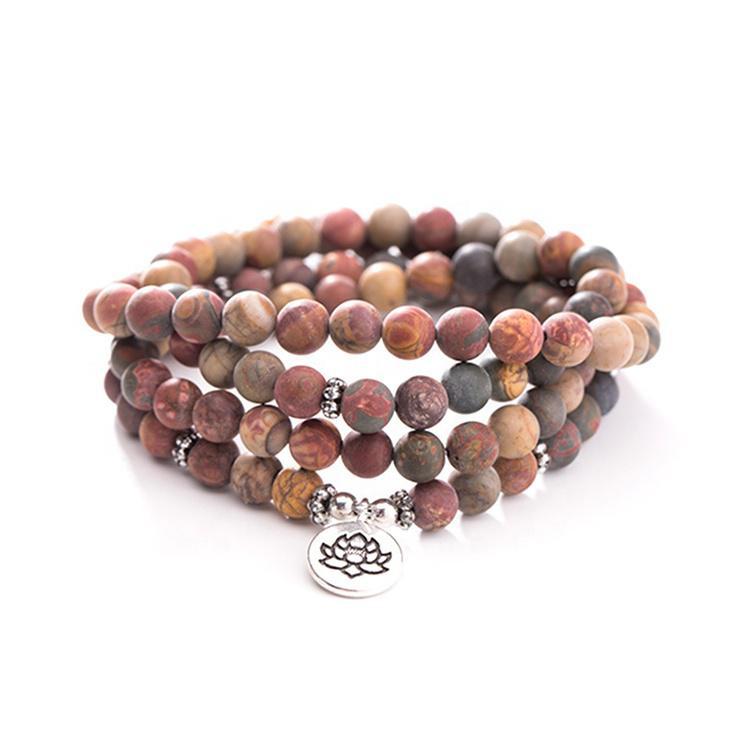 Picasso Jasper 108 Mala 6 & 8mm beads Necklace Bracelet Yoga Bracelet Mala Lotus 108 Beads Bracelet - Image 2