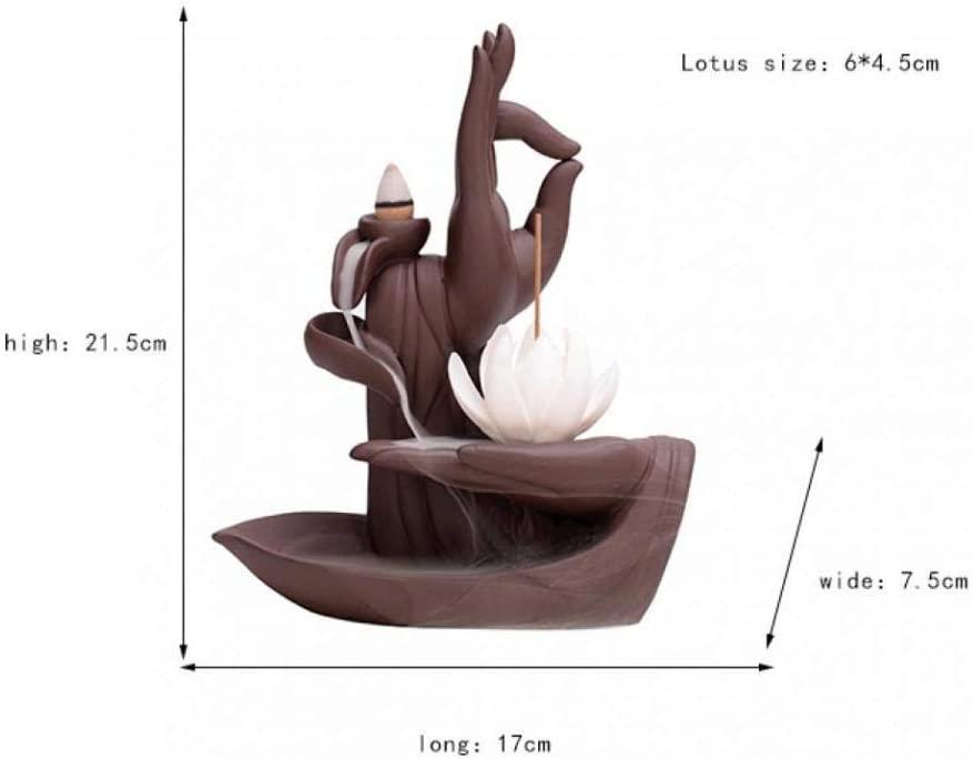 Meditation Hand with Lotus Flower Ceramic Backflow Incense Holder Waterfall Incense Burner, Reflux Burner, Handmade Ceramic, Home Decor for Meditation, Mini-Zen Experience 16*8*21 cm - Image 2