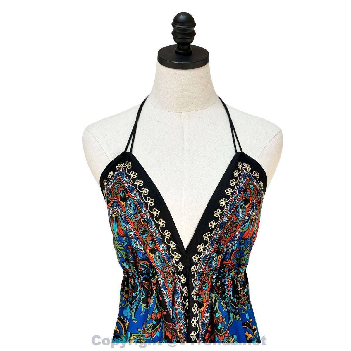 Hand-Printed Jamawar Short Scarf Halter Dress - Image 2