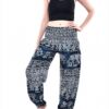Dark Grey Elephant Print Smocked Thai Harem Pants VTrendz